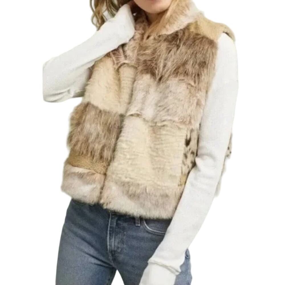 Anthropologie Marlena Faux Fur Boho Patchwork Vest XXS